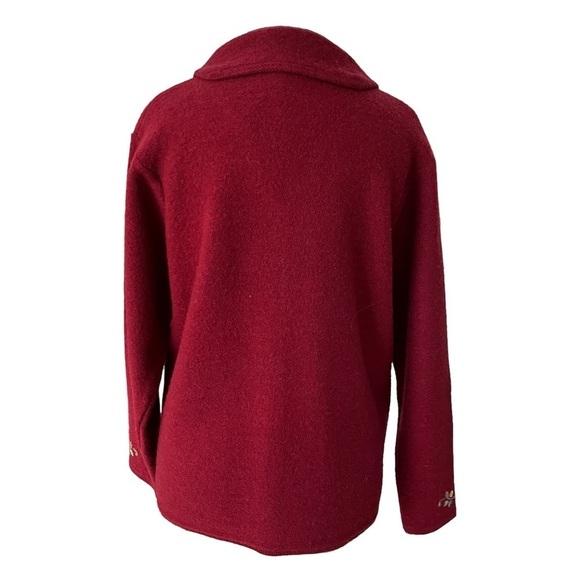 Vintage Jantzen Maroon Shawl Collared Wool Cardigan Hand Embroidered Flowers M/L - Picture 3 of 9